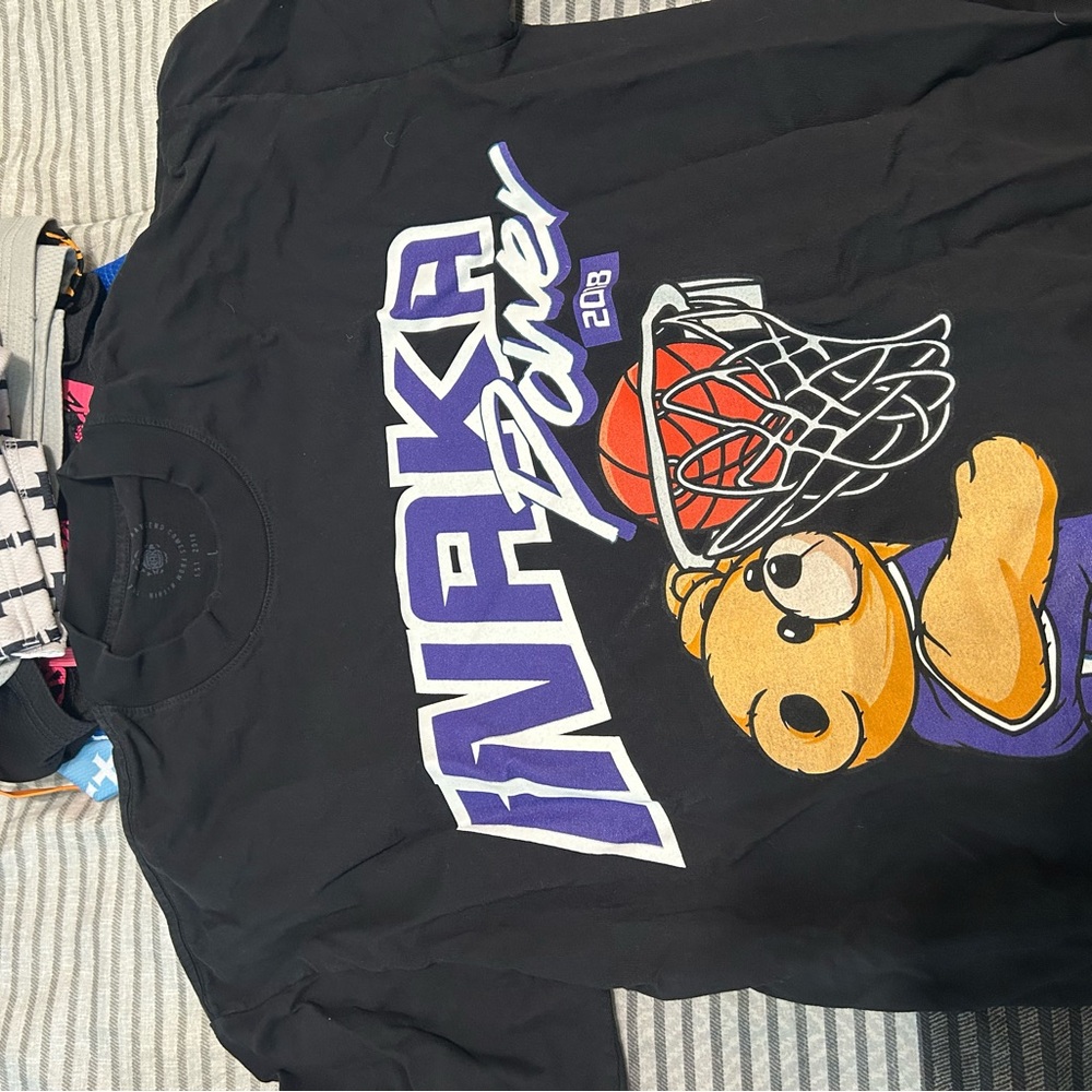 Black Graphic Tee with Bear and Basketball Design